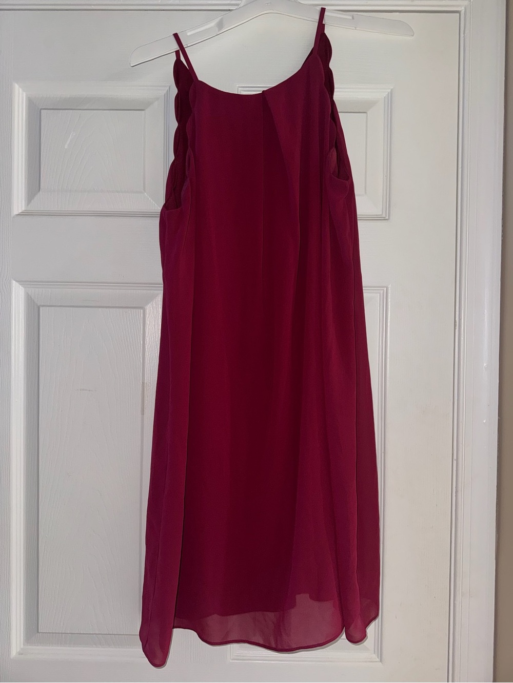 Womens Wine Red Scallop Strap Mini Dress